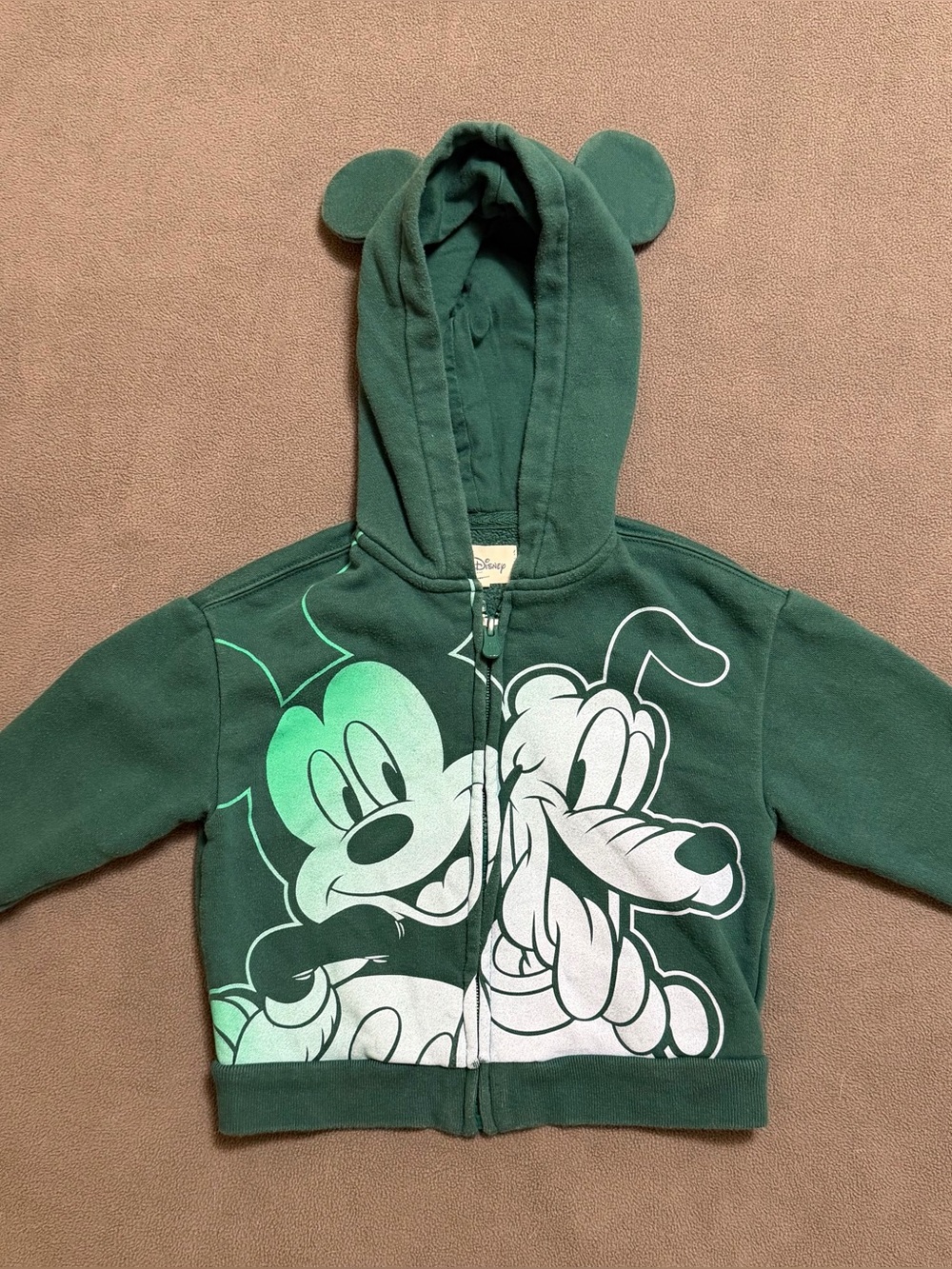 Baby Gap x Disney Mickey & Pluto Green Graphic Hoodie with Mouse Ears, 2 Years